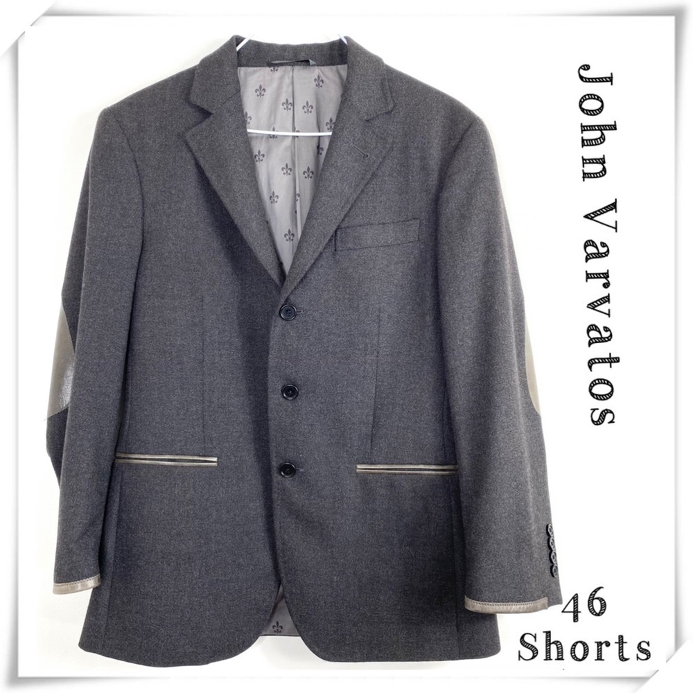JOHN Varvatos Wool Tweed Leather Trim Blazer Jacket in Charcoal Gray